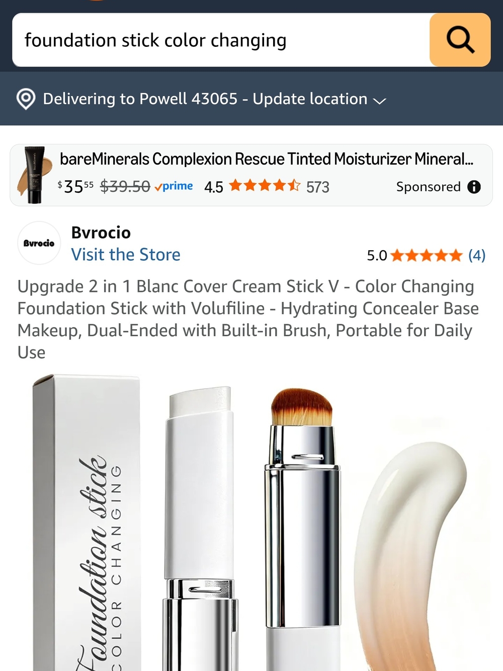 Color-Changing Foundation Stick with Built-In Brush - Natural Beige